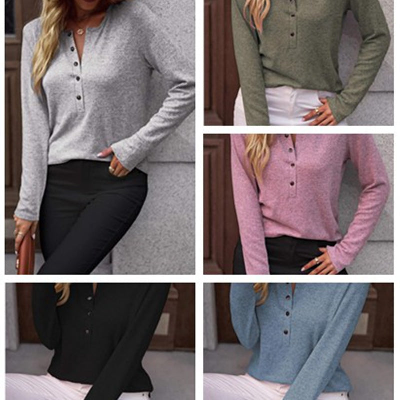 Damen Bequemes Langarmshirt mit Knopfdetail R&B