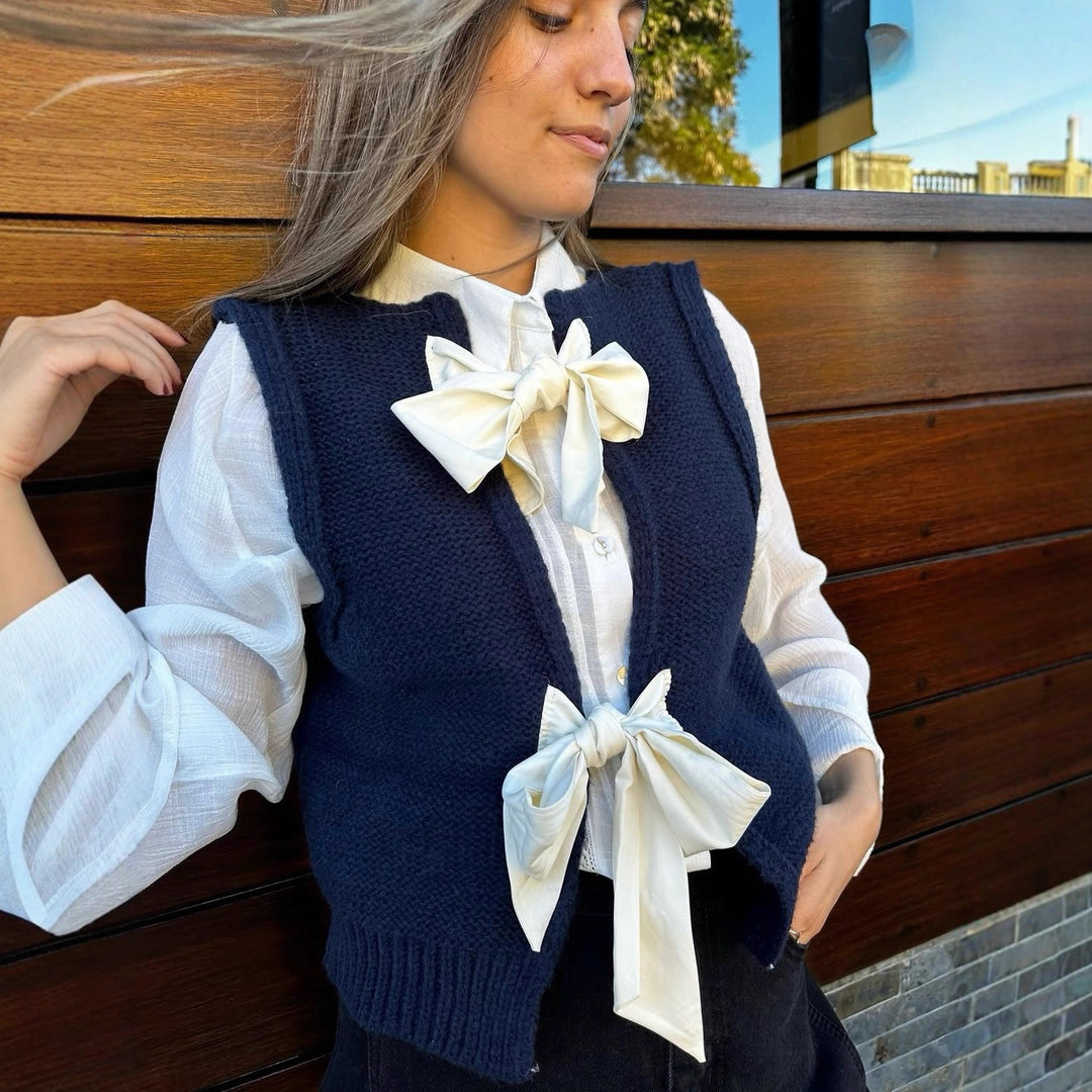 Damen Strickoberteil mit dekorativen Schleifen R&B