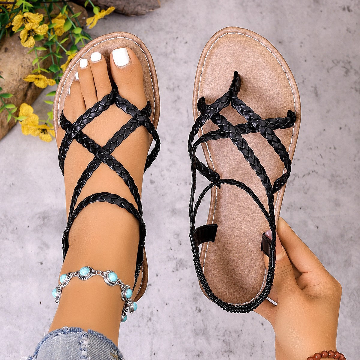 Damen Geflochtene Riemchen-Sandalen mit ergonomischer Fußbettung R&B