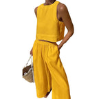 Damen luftiges Leinenoberteil mit weiter Hose R&B