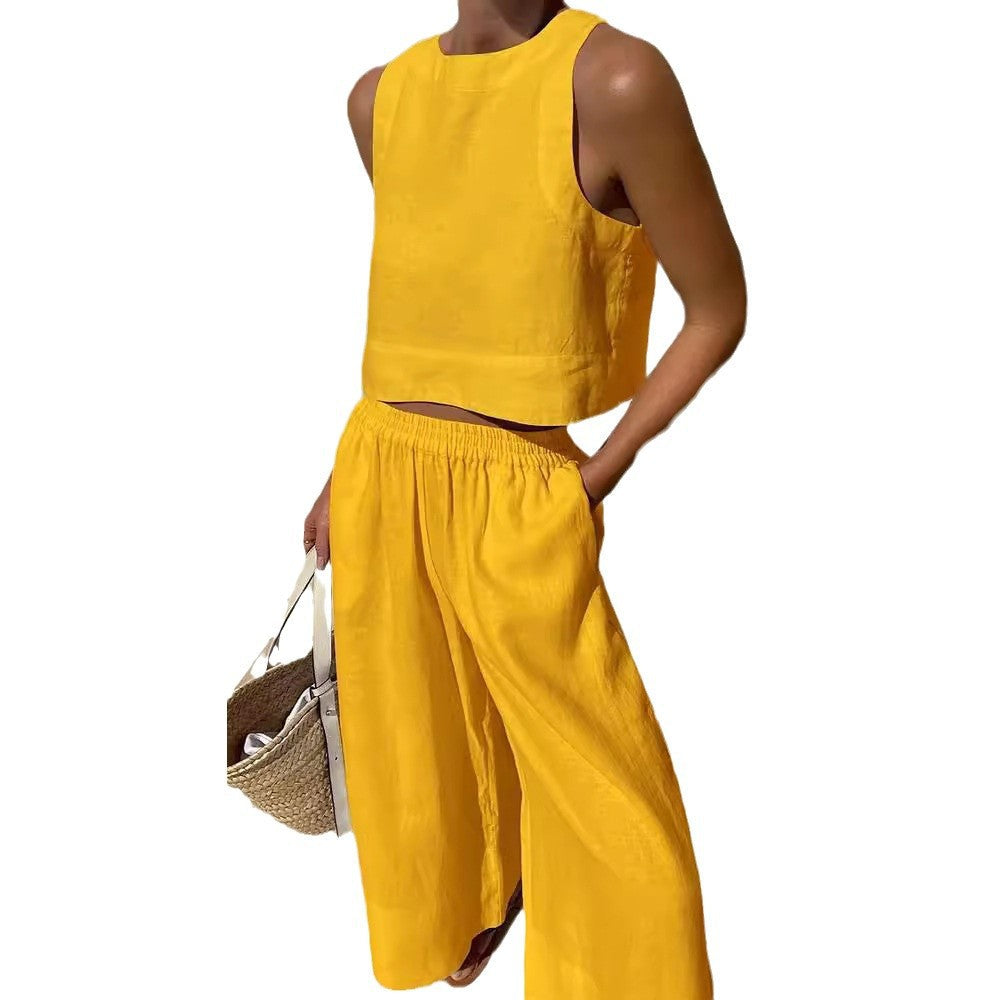 Damen luftiges Leinenoberteil mit weiter Hose R&B