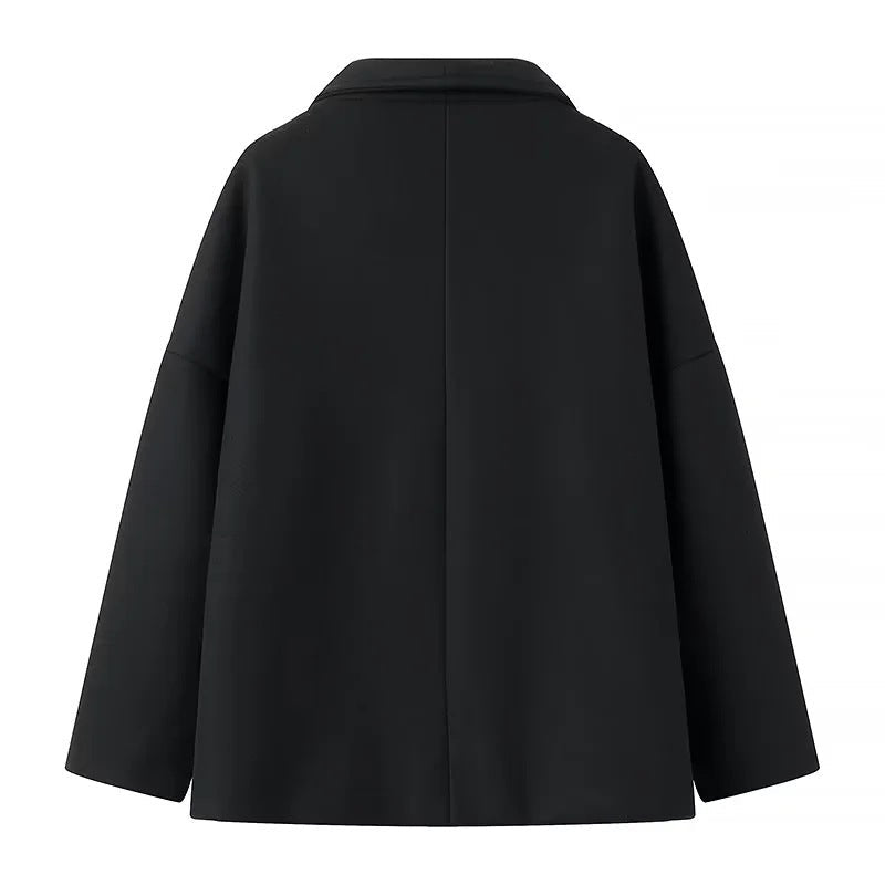 Damen Oversize Doppelreiher-Jacke mit elegantem Schalkragen und großen Knöpfen R&B