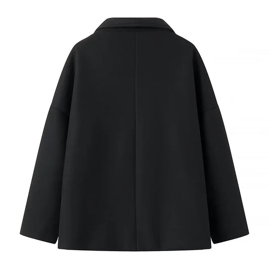 Damen Oversize Doppelreiher-Jacke mit elegantem Schalkragen und großen Knöpfen R&B