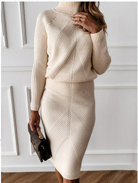 Damen Strickkleid mit hohem Kragen und eleganter Rippstruktur R&B