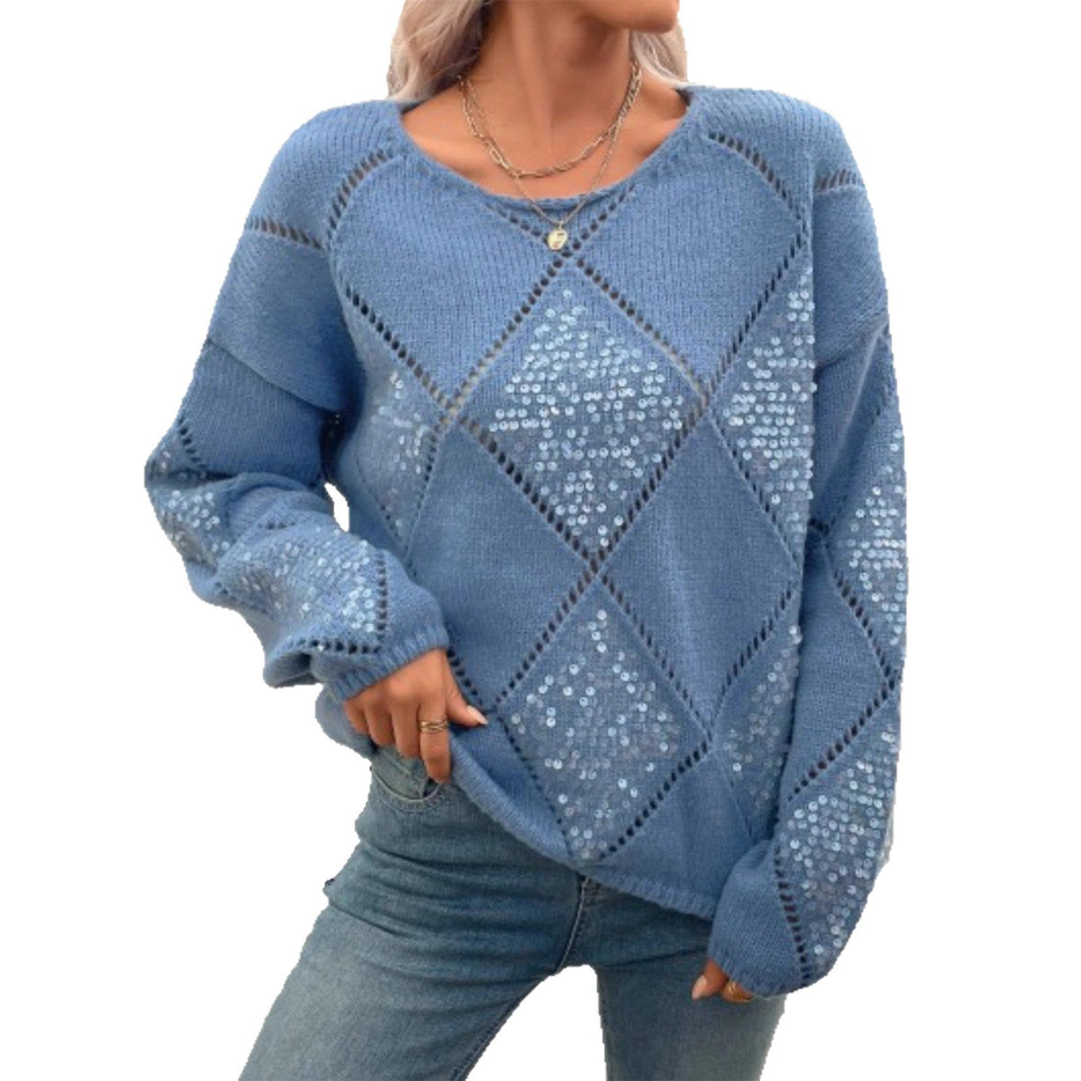 Damen modischer Strickpullover mit glitzernden Details