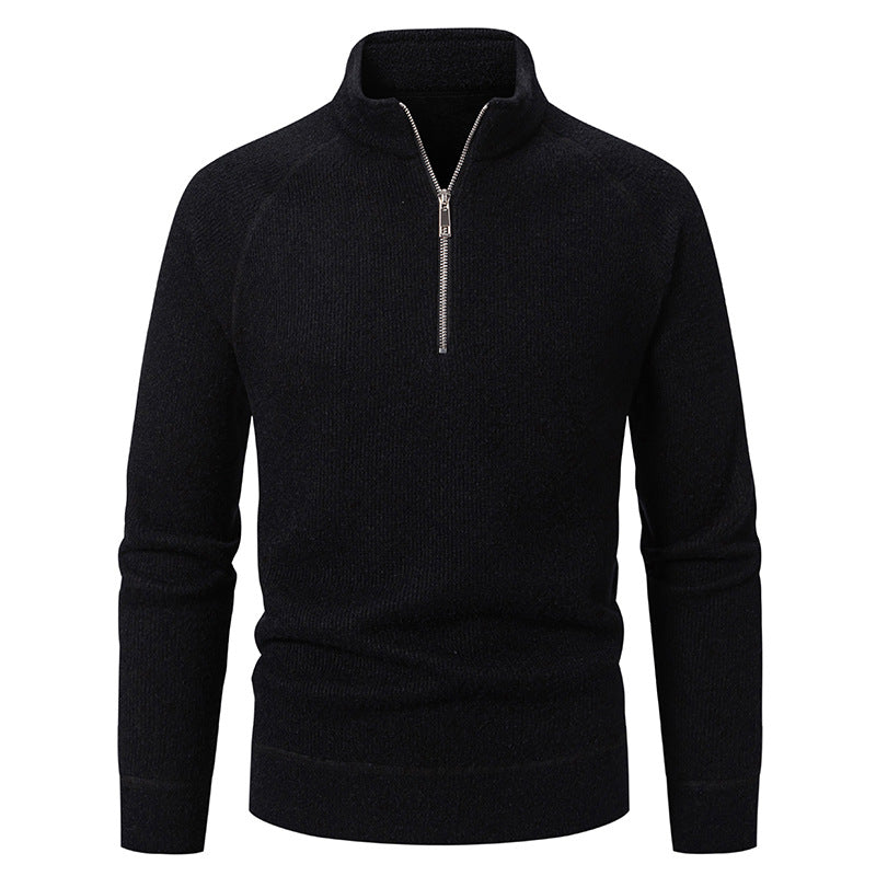 Herren Hochkragen Pullover mit Reißverschluss und strukturierter Oberfläche