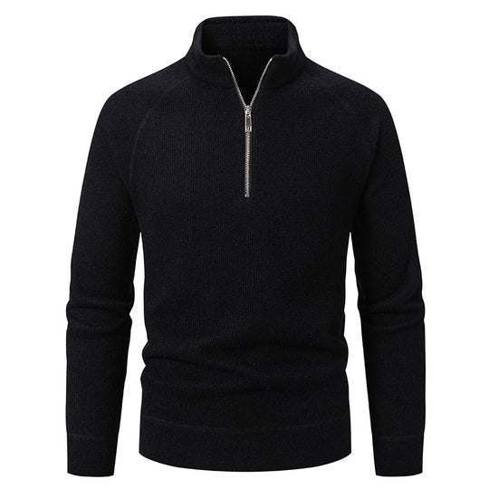 Herren Hochkragen Pullover mit Reißverschluss und strukturierter Oberfläche R&B