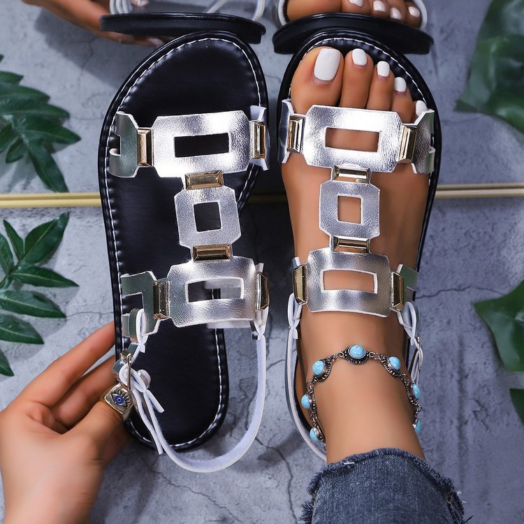 Damen Riemensandalen mit modischen geometrischen Applikationen und komfortablem Fußbett R&B