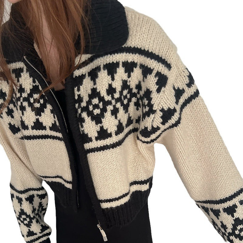 Damen Strickjacke mit floralem Muster und komfortablem Stehkragen R&B