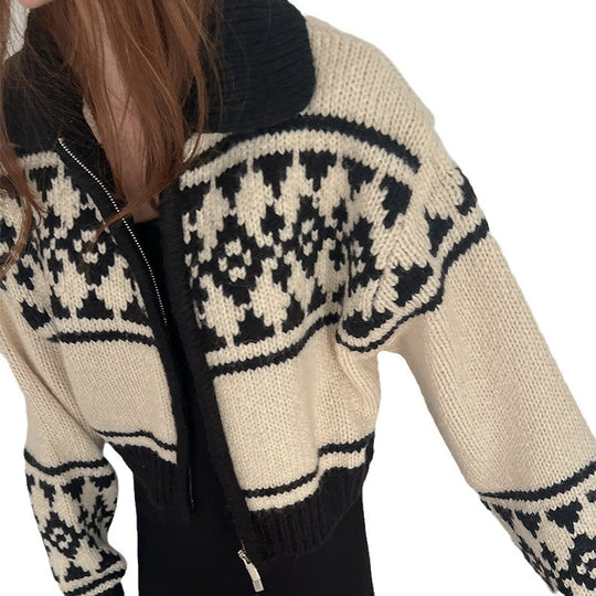 Damen Strickjacke mit floralem Muster und komfortablem Stehkragen R&B