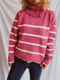 Damen lässiger Pullover mit strukturiertem Kragen und modischem Streifenmuster R&B
