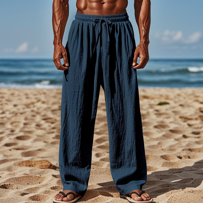 Herren nan Leichte Leinenhose mit weitem Bein und elastischem Bund R&B