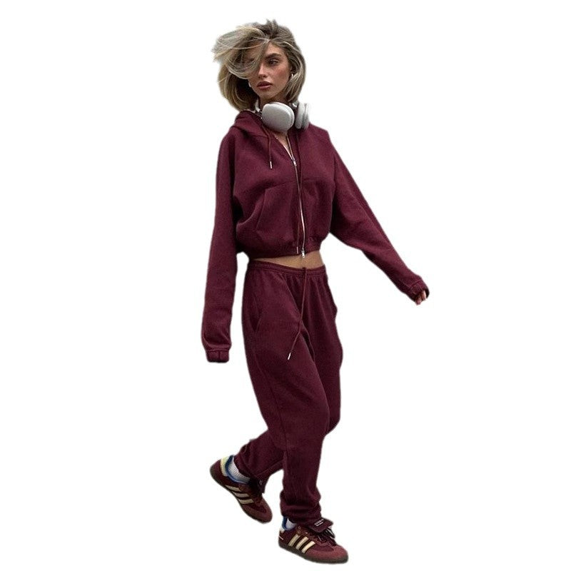 Damen Sportliches Hoodie-Set mit hohem Kragen und bequemen Hosen R&B
