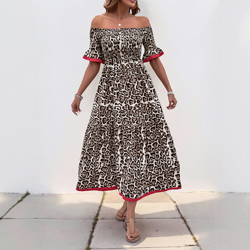 Damen Off-Shoulder Maxikleid mit tierischem Muster und Rüschendetails R&B