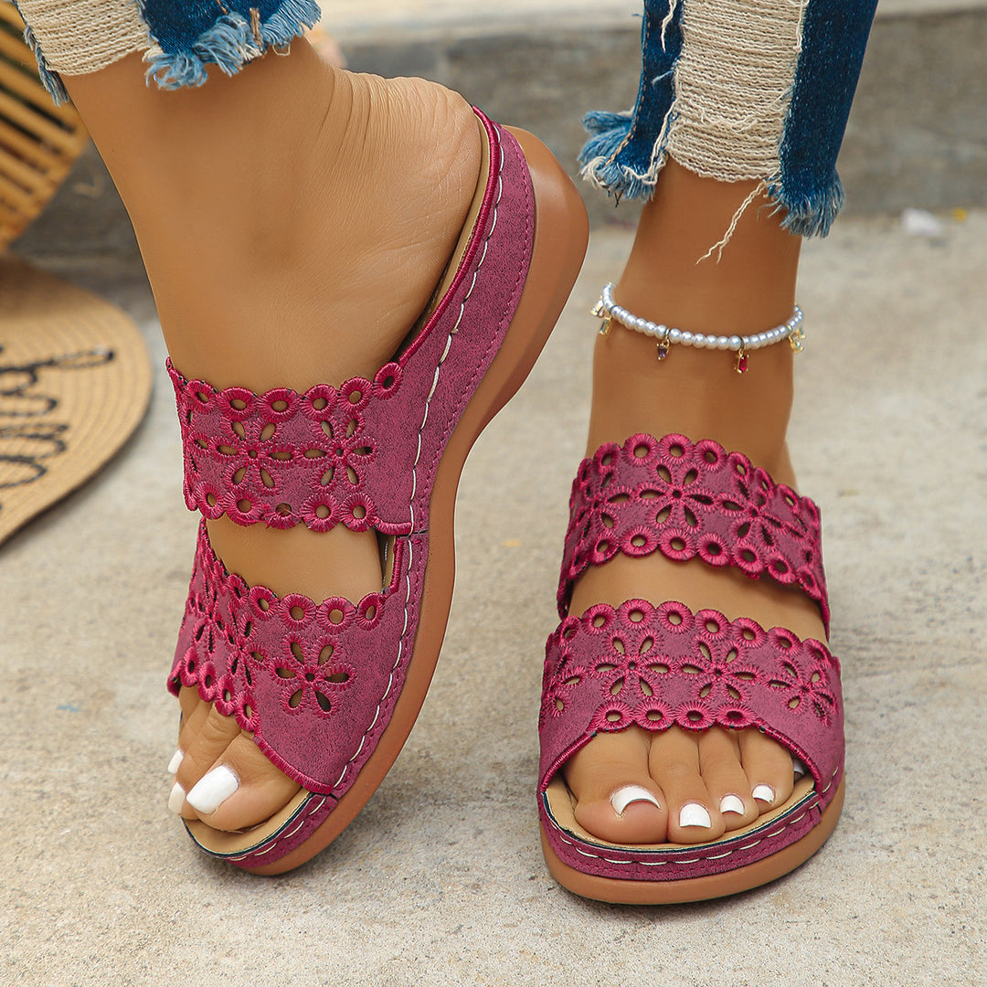 Damen Elegante und bequeme Clogs mit floralen Einsätzen und ergonomischem Fußbett R&B