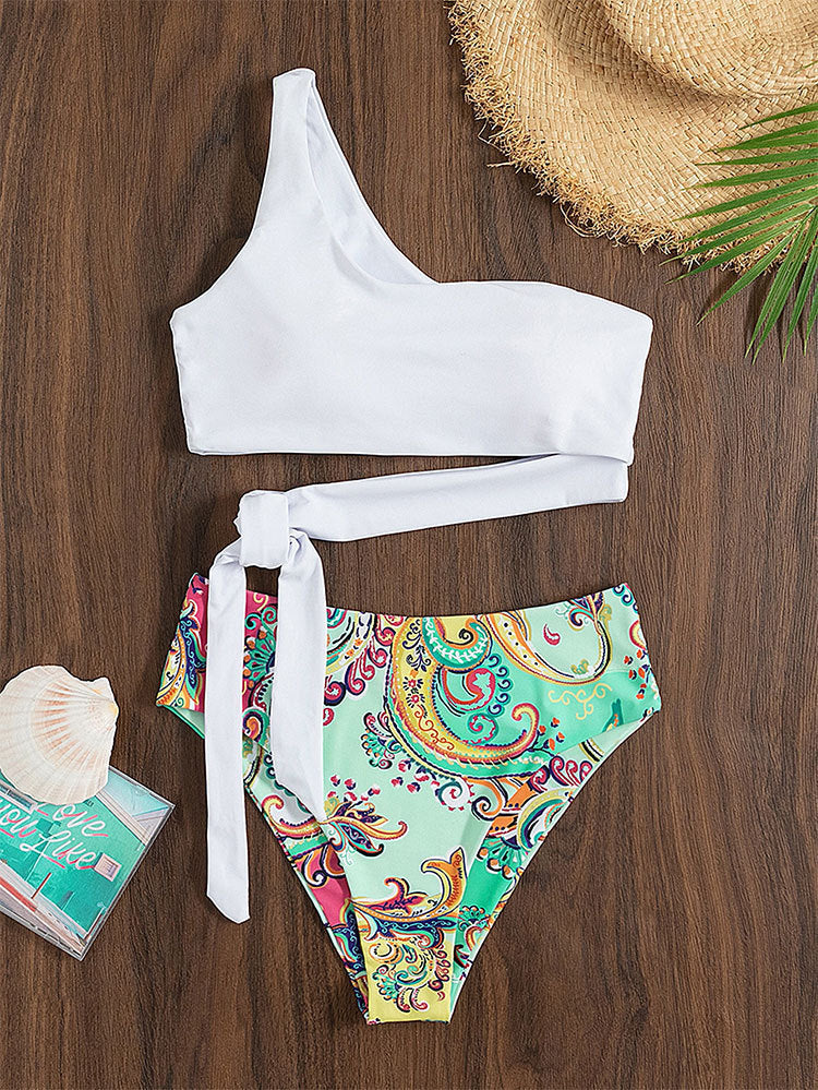 Damen Zweiteiler Badeanzug mit asymmetrischem Design und modischem Bindeband R&B