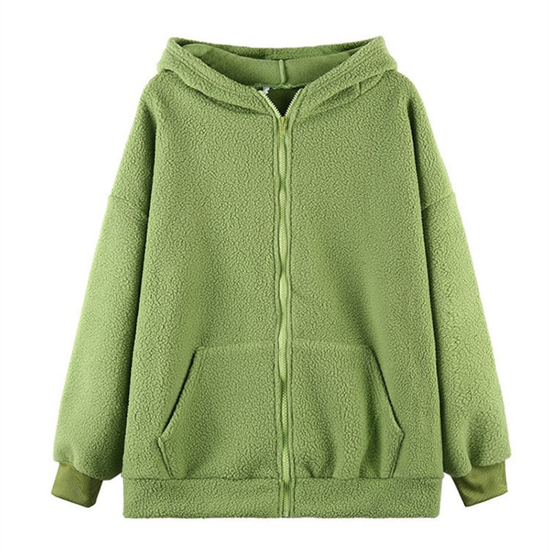 Damen kuschelige Fleecejacke mit Ohren und praktischen Eingrifftaschen R&B
