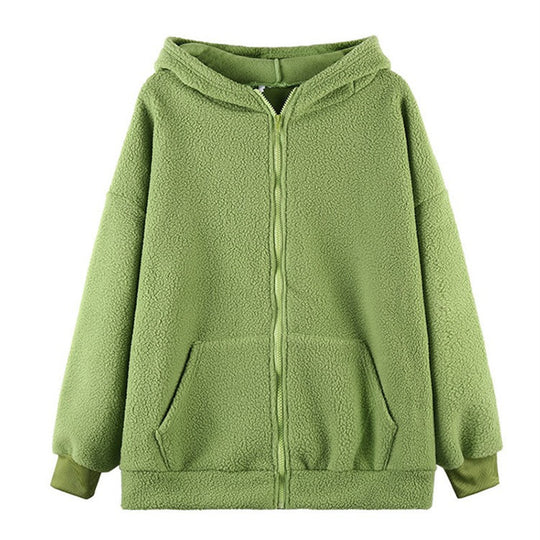 Damen kuschelige Fleecejacke mit Ohren und praktischen Eingrifftaschen R&B