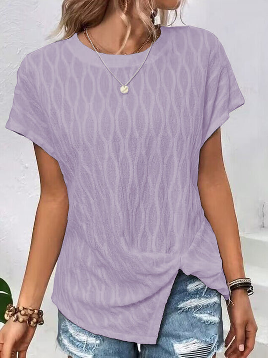 Damen Kurzarm T-Shirt mit strukturiertem Wellenmuster und hochwertiger Baumwolle R&B