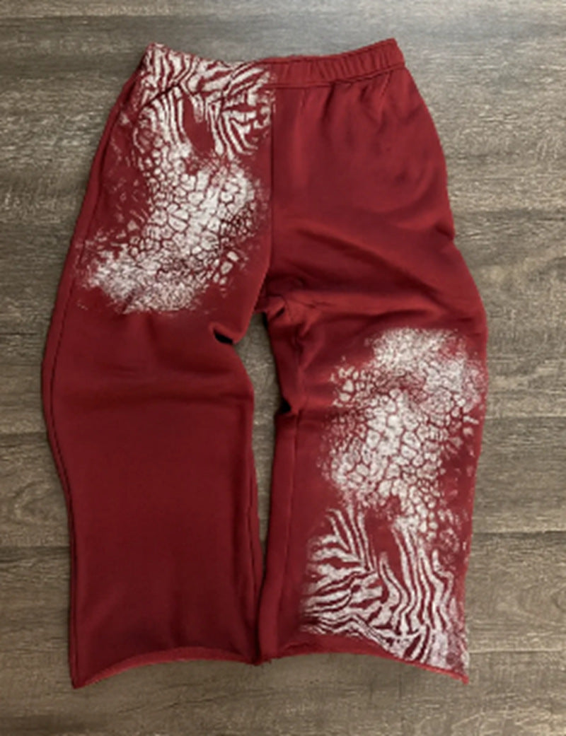 Damen nan lockere Sweathose mit asymmetrischem Animal-Print, elastischem Komfortbund und geradem Bein R&B