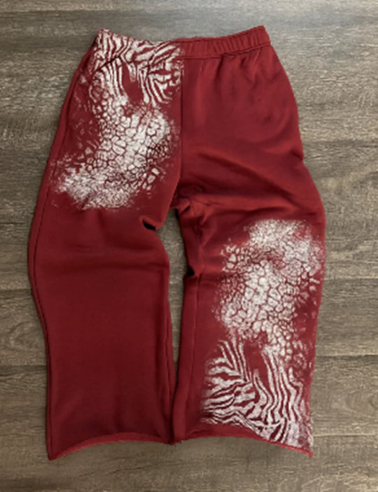 Damen nan lockere Sweathose mit asymmetrischem Animal-Print, elastischem Komfortbund und geradem Bein R&B