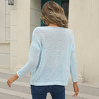 Damen luftiger Strickpullover mit Rundhalsausschnitt und halben Ärmeln R&B