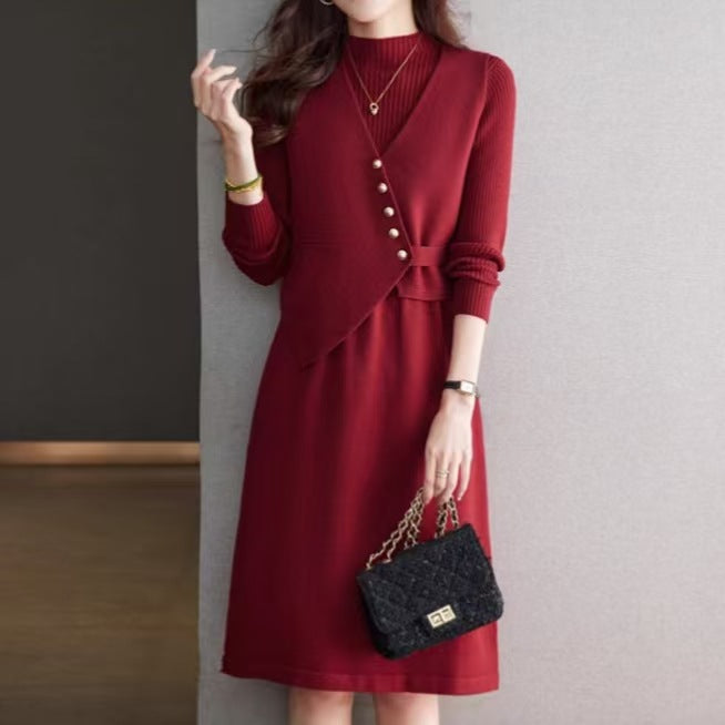 Damen Kombination aus Strickkleid und Weste R&B