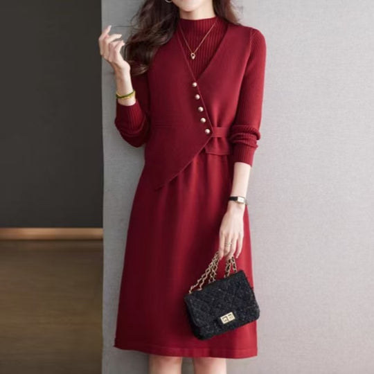 Damen Kombination aus Strickkleid und Weste R&B