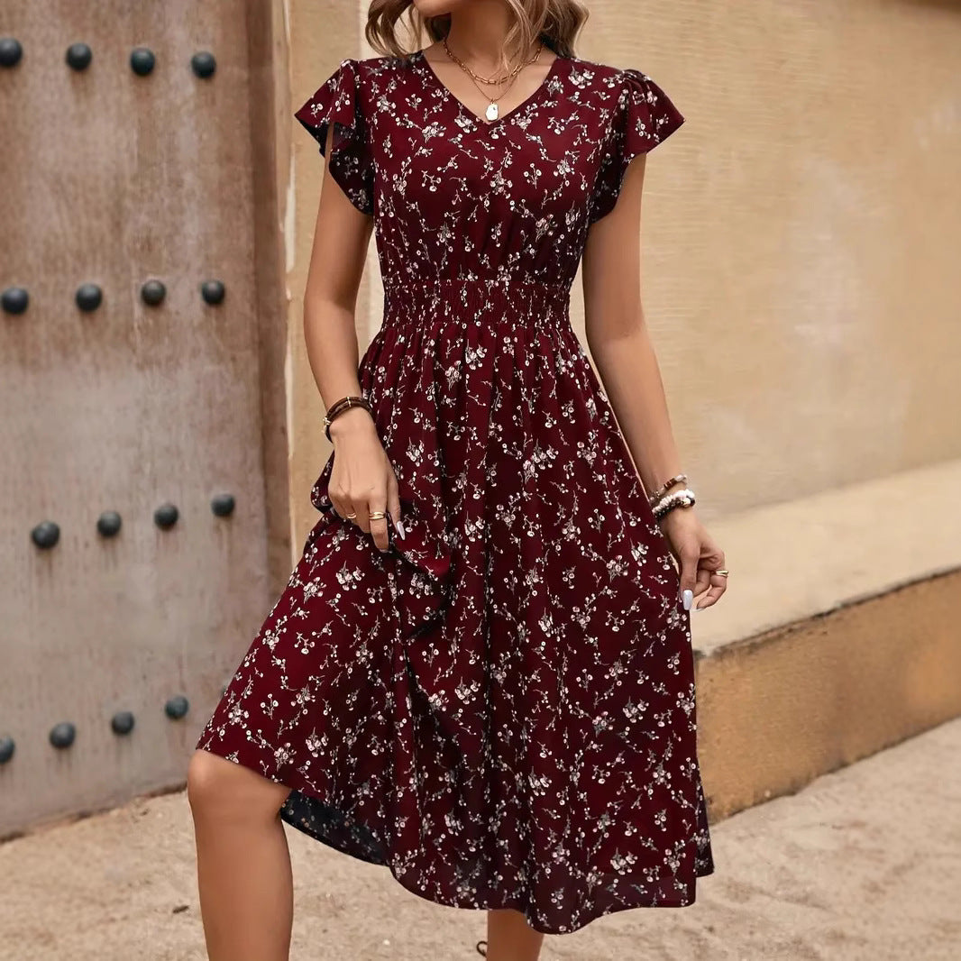 Damen Midikleid mit elastischem Tailleneinsatz und Rüschenärmeln R&B