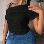 Damen asymmetrisches Oberteil mit dekorativem Rüschendetail und leichtem Stretch R&B