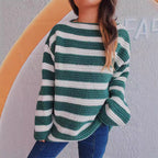 Damen lässiger Strickpullover mit blockierendem Streifenmuster und weitem Schnitt R&B