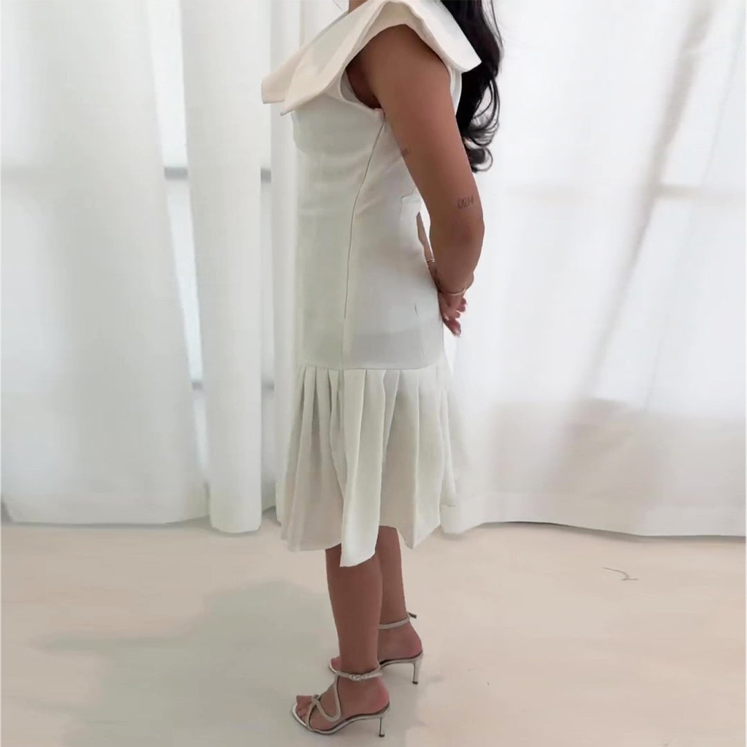 Damen Wickelkleid mit plissiertem Saum und eleganten Kragen Details R&B