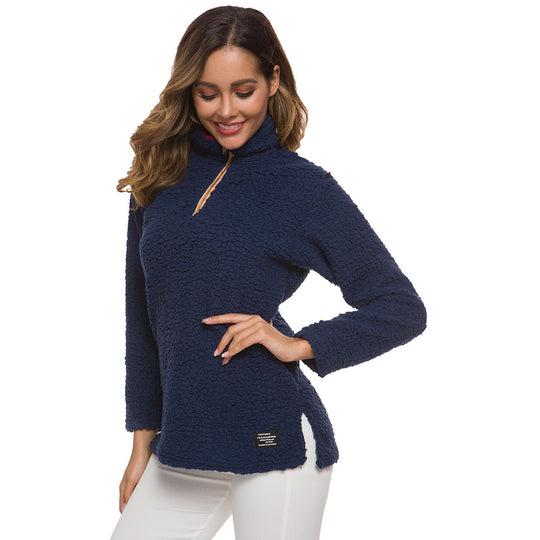 Damen kuscheliger Fleece-Pullover mit hohem Kragen und Reißverschluss R&B