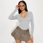 Damen Langarm Bodysuit mit elegantem Rundhalsausschnitt R&B