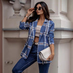 Damen Karierter Blazer mit moden Details und tailliertem Schnitt R&B
