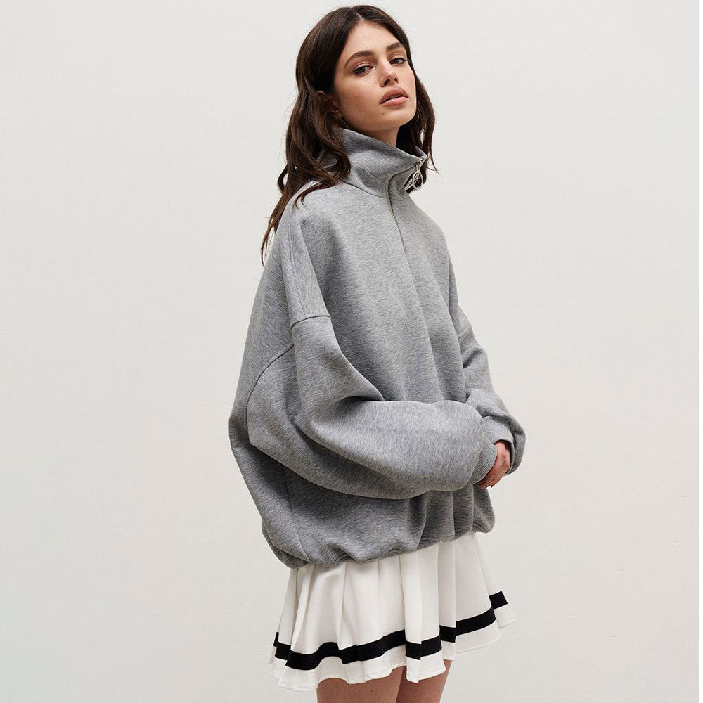 Damen lässiger Pullover mit steigendem Kragen und Reißverschluss R&B