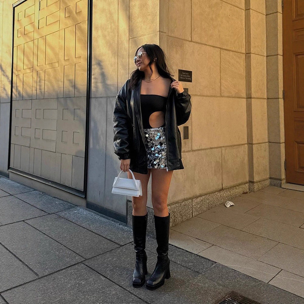 Damen Langarmjacke aus hochwertigem Kunstleder R&B