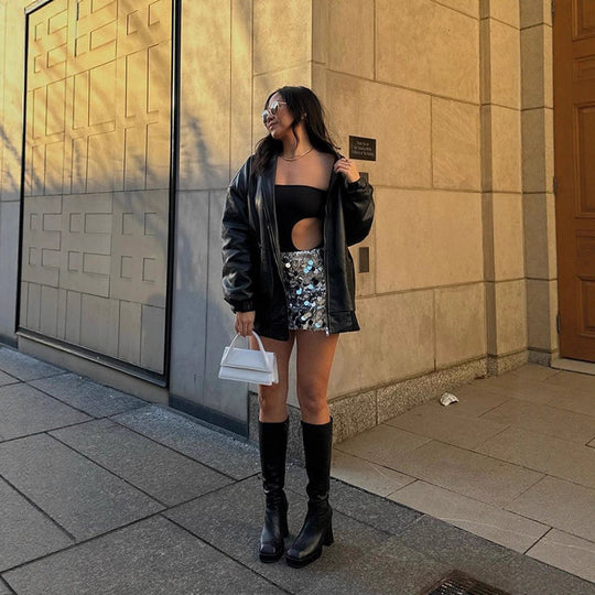Damen Langarmjacke aus hochwertigem Kunstleder R&B