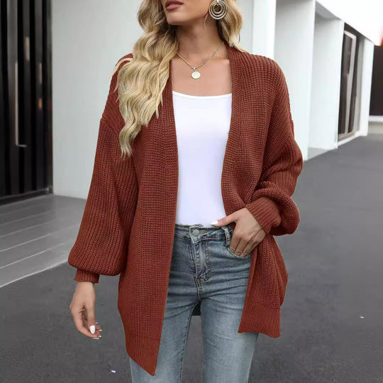 Damen Empfindlicher Grobstrick-Cardigan mit schillernden Ärmeln R&B