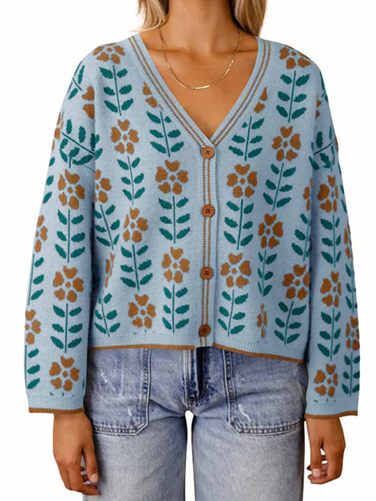Damen Strickjacke mit floralem Design und Knopfdetails R&B