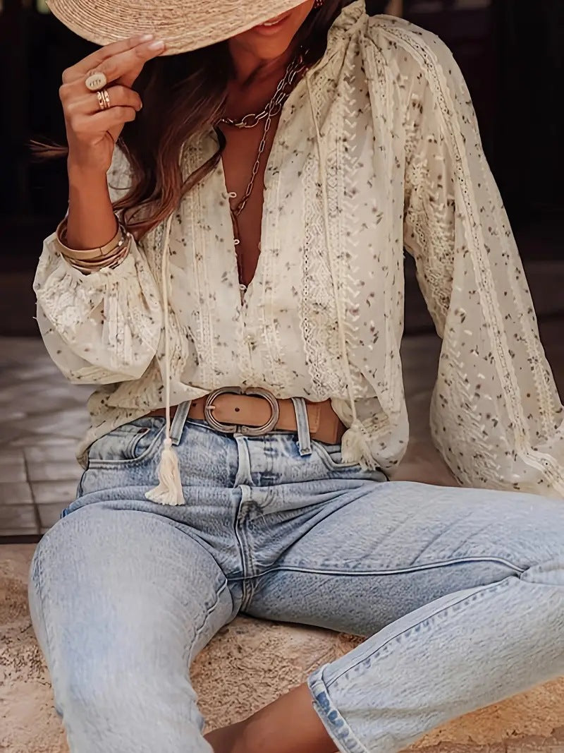 Damen bestickte Bluse mit eleganten Details R&B