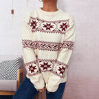 Damen Winterpullover mit festlichem Schneemuster und weichem Strick R&B