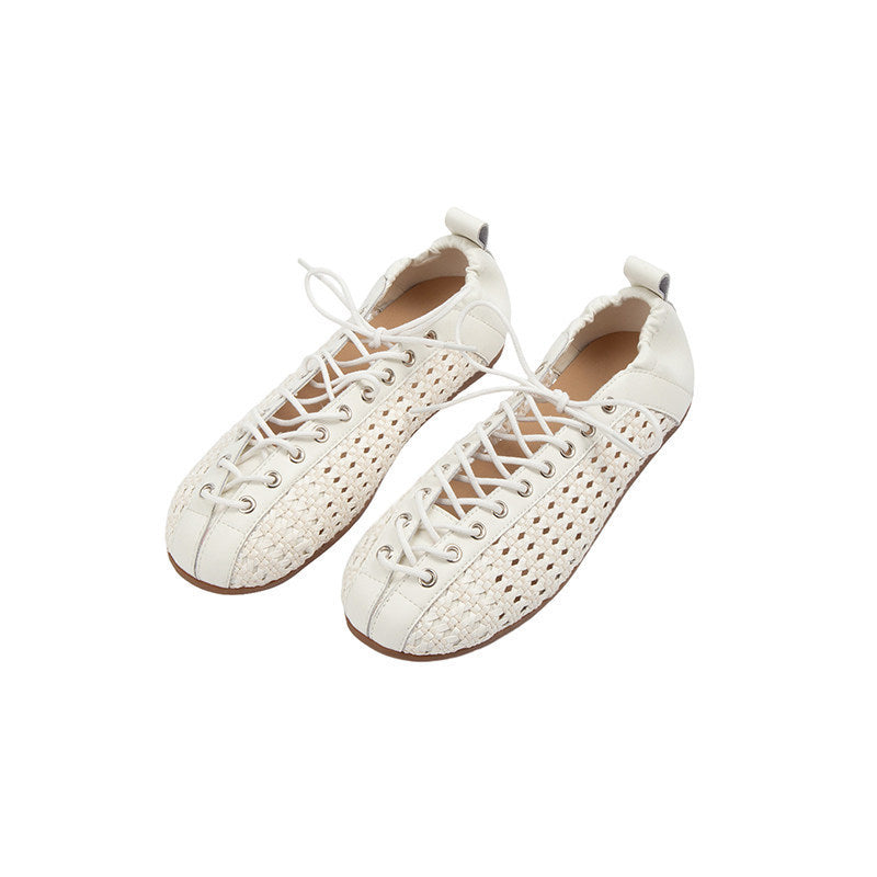 Damen Freizeit-Sneaker aus feinem Leder mit raffiniertem Geflecht