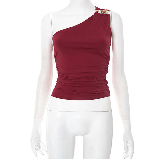 Damen asymmetrisches Trägeroberteil mit dekorativen Knopfdetails und figurformendem Design R&B