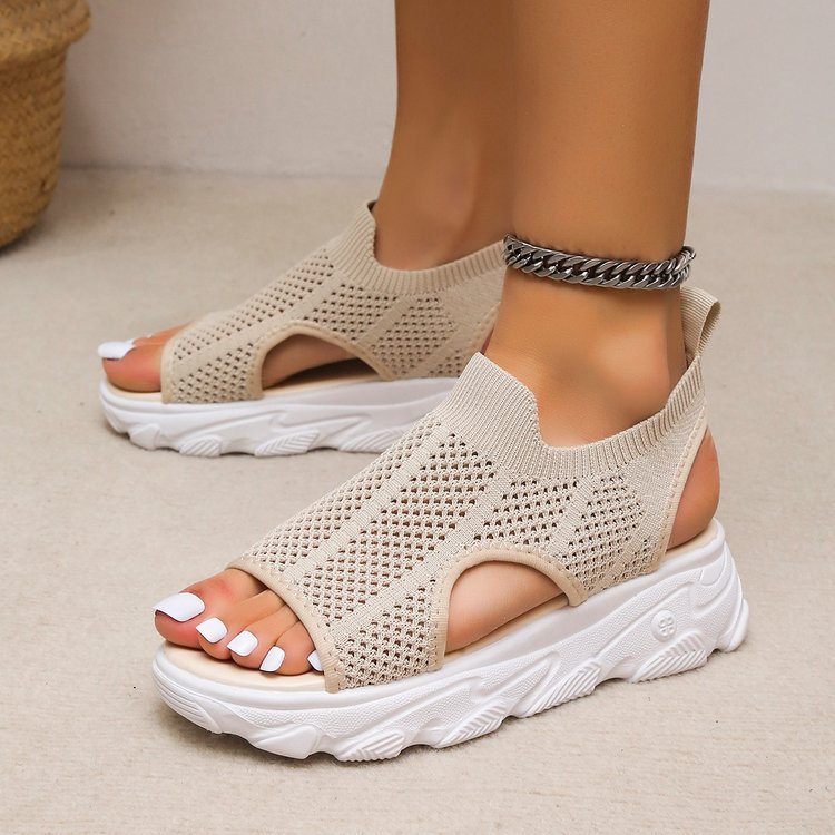 Damen Atmungsaktive Sport-Sandalen mit flexiblem Strickdesign und rutschfester Sohle R&B