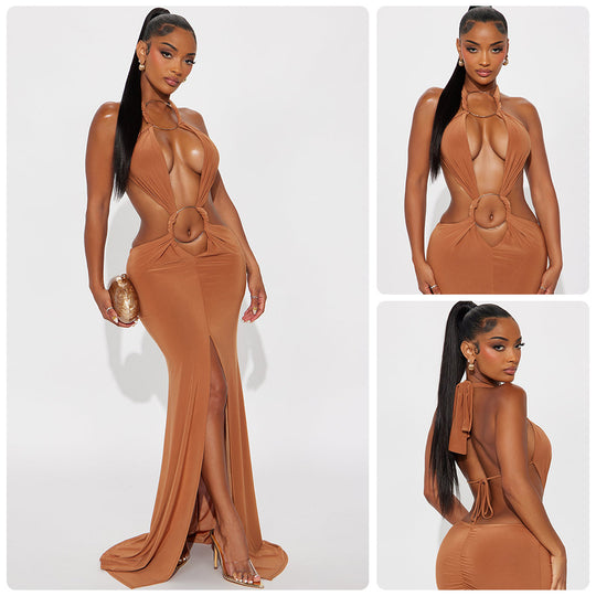 Damen aufregendes Maxikleid mit tiefem V-Ausschnitt und eleganten Raffungselementen R&B