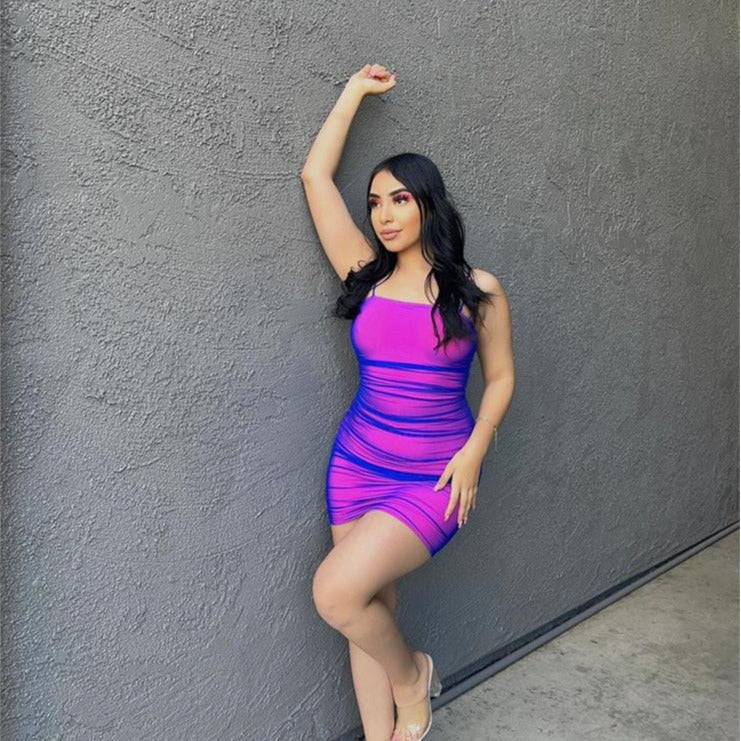 Damen Sommerliches Mini-Kleid mit raffinierten Rüschendetails und Spaghettiträgern R&B