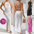 Damen gehäkeltes Maxi-Kleid mit tiefem V-Ausschnitt R&B