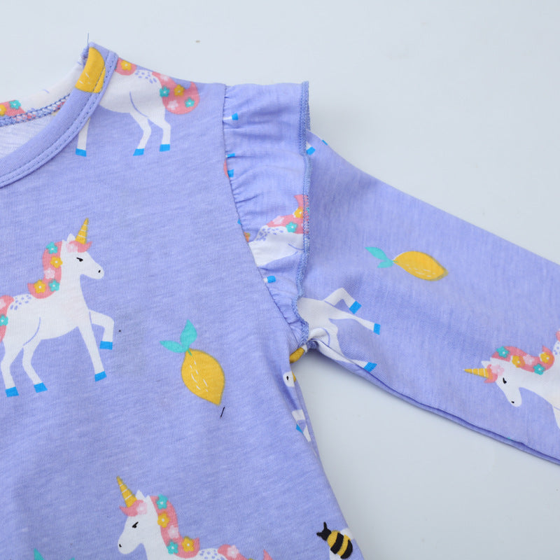 Mädchen Langarmkleid mit niedlichen Einhornmotiven R&B