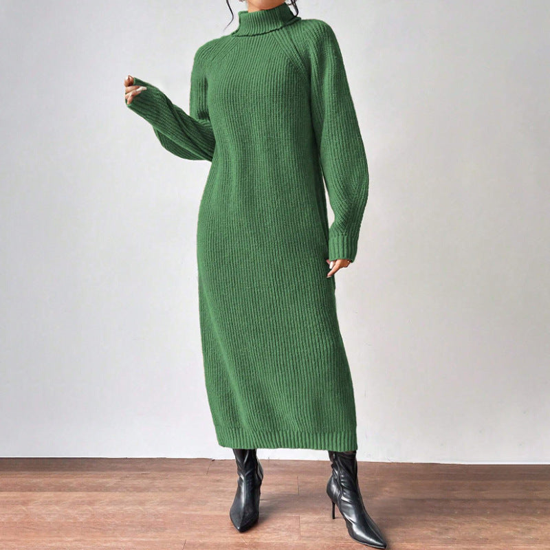 Damen Strickkleid mit hohem Kragen und weiten Ärmeln R&B